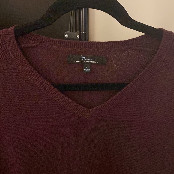 Marc Anthony maroon v neck sweater with detailing on the shoulder - Picture 2 of 3